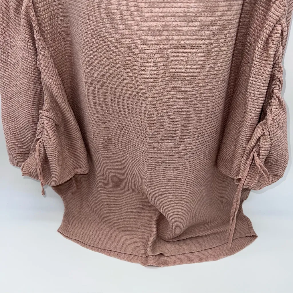 Zara Dusty Pink Boat Neck Knit Batwing Sweater w/Ruched Drawstring Sleeves- Sz M - Image 6