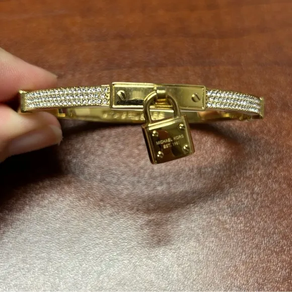 Michael Kors  Gold Tone Pave Crystal Pad‎ Lock Bracelet - Image 2