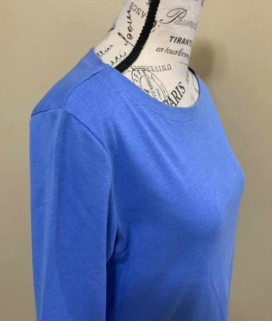 Petites Blue Boatneck 3/4” Sleeve Cotton Top - Image 6