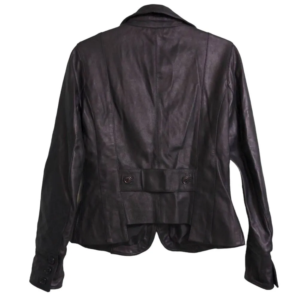 Schegge Womens Blazer Jacket Black Leather Buttons Pockets Half Belt Italy 48 Size undefined - Image 4