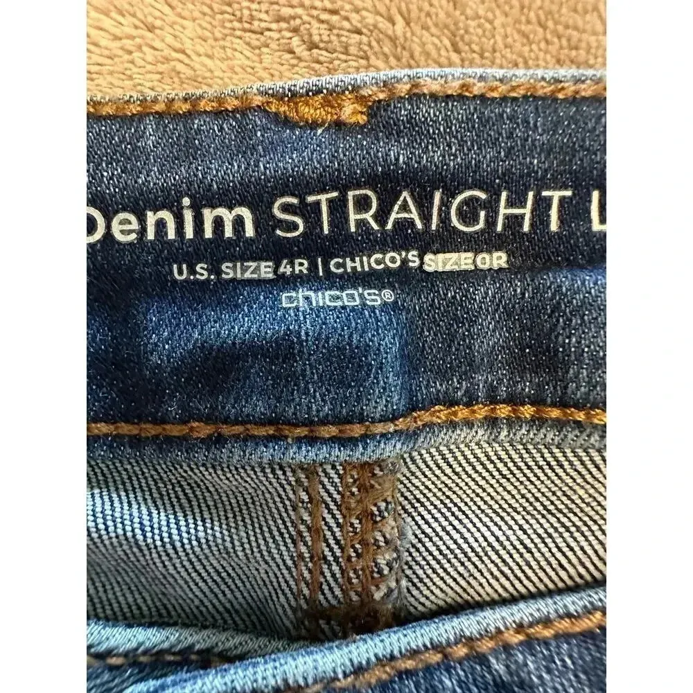 Chico's Definitely Denim Straight Leg Ankle Jeans Size 4R Medium Wash Blue Denim - Image 4