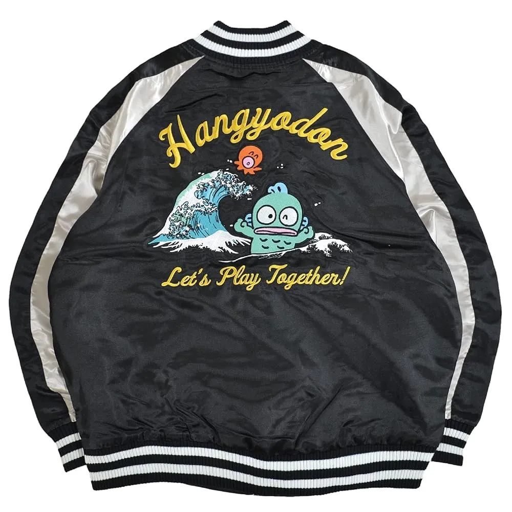 NWOT Sanrio Hangyodon Bomber Varsity Jacket Black Size L - Image 2