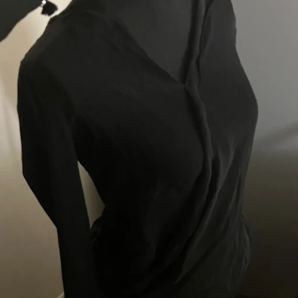 Black Long Sleeve SILK Wrap Top Size M - Image 2