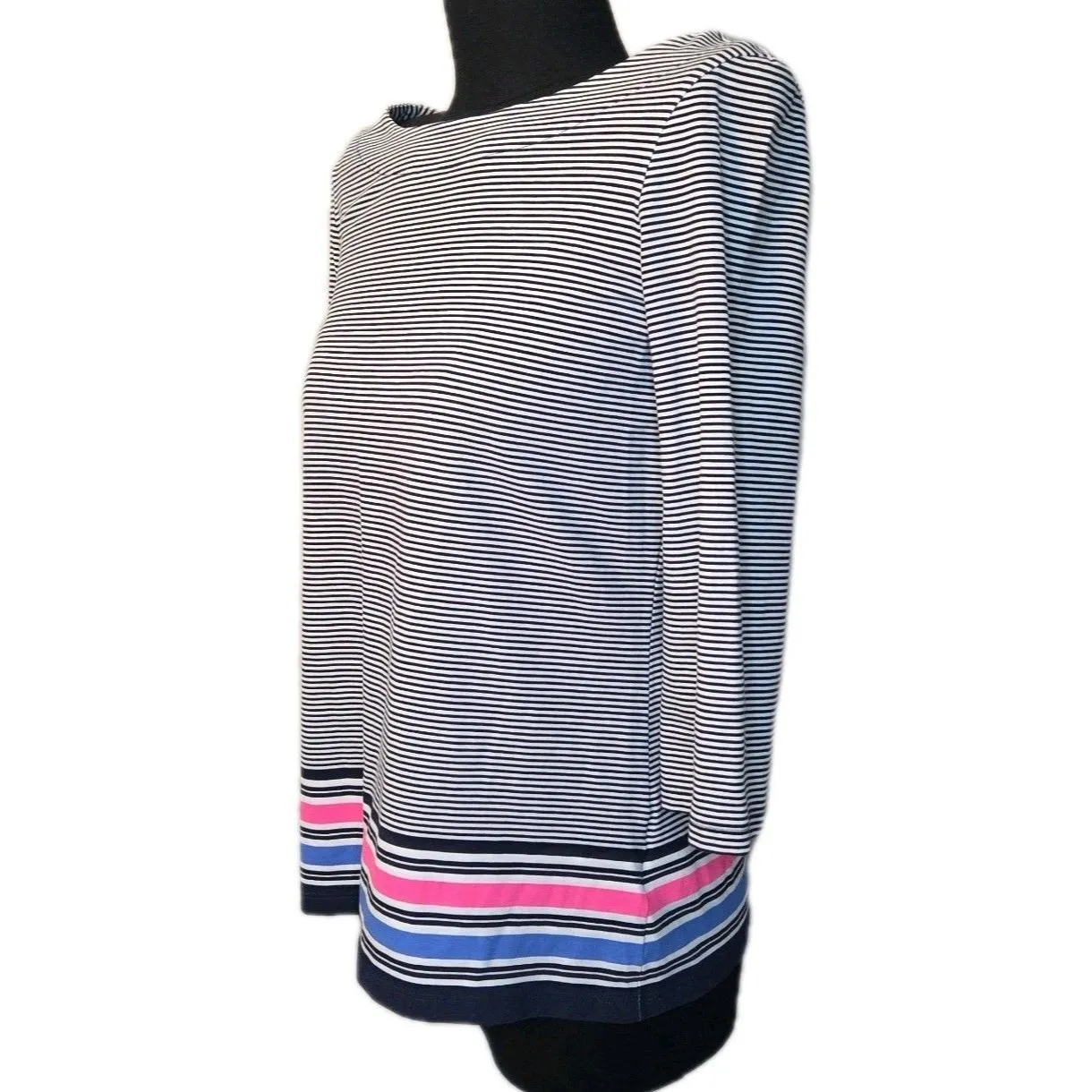 Lilly Pulitzer True Navy Bayside Stripe Waverly Blouse Sz X Small Beach Coastal - Image 2