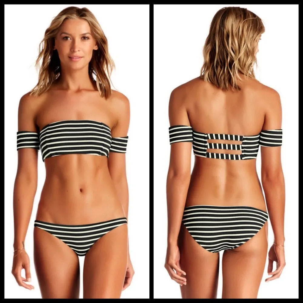 💕VITAMIN A💕 Marin Black Stripe Bikini Havana Crop Top + Tulum Bottom 6 S NWT - Image 2