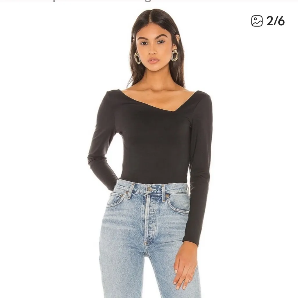 Free People Asymmetrical Abbie Bodysuit Black. Size Medium. - Image 2