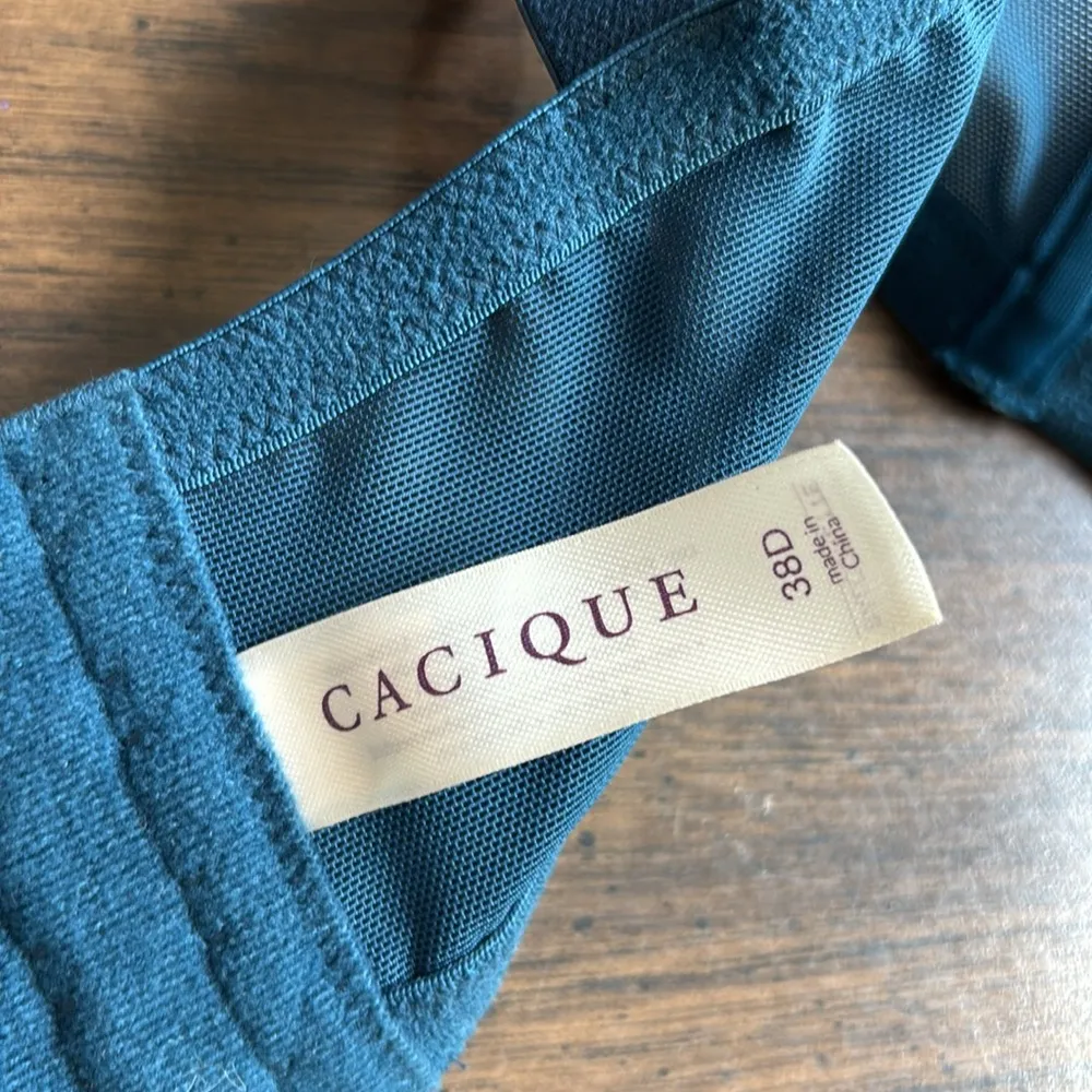 Cacique Blue Rhinestone Embellished Bra Lace Open Back Boho Balconette Sz 38D - Image 10