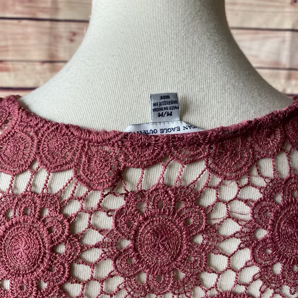 American Eagle Outfitters Boho Crochet Lace Blouse, Size Medium - Image 7