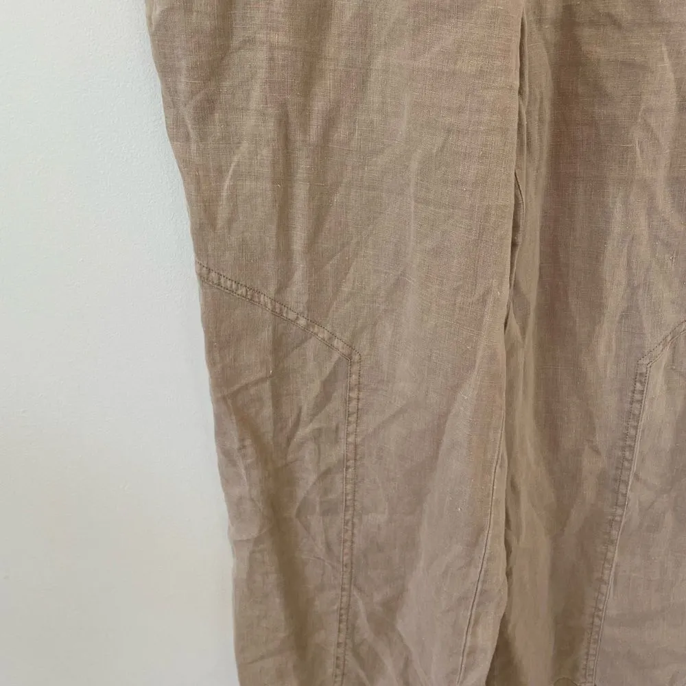 Nicole Miller New York cream 100% linen wide leg cropped pants size 4 - Image 2