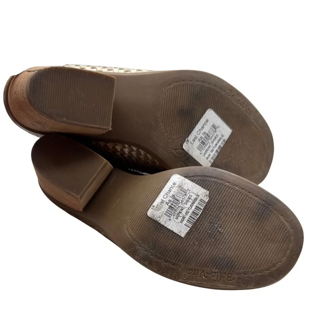 Bella Vita Size 6WW  Woven Peep-Toe Mules Wooden Block Heels For Women - Image 10