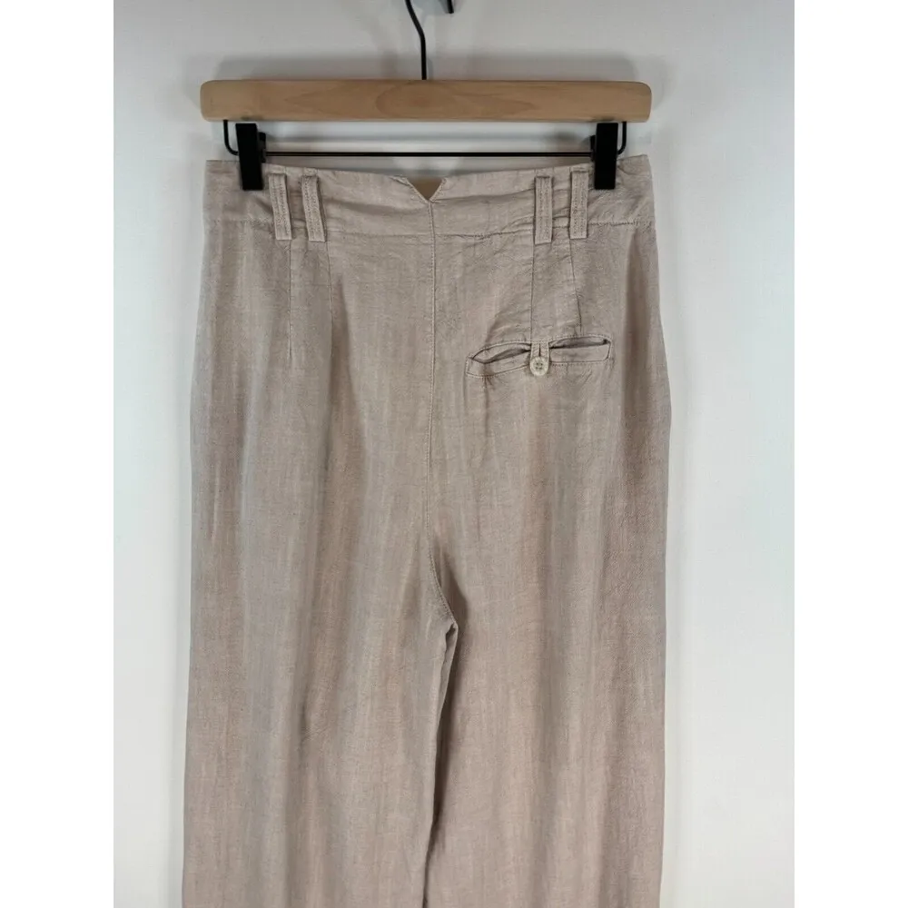 Free People Women Pants Beige Pleated Trouser Linen Blend Straight Casual Size 4 - Image 6