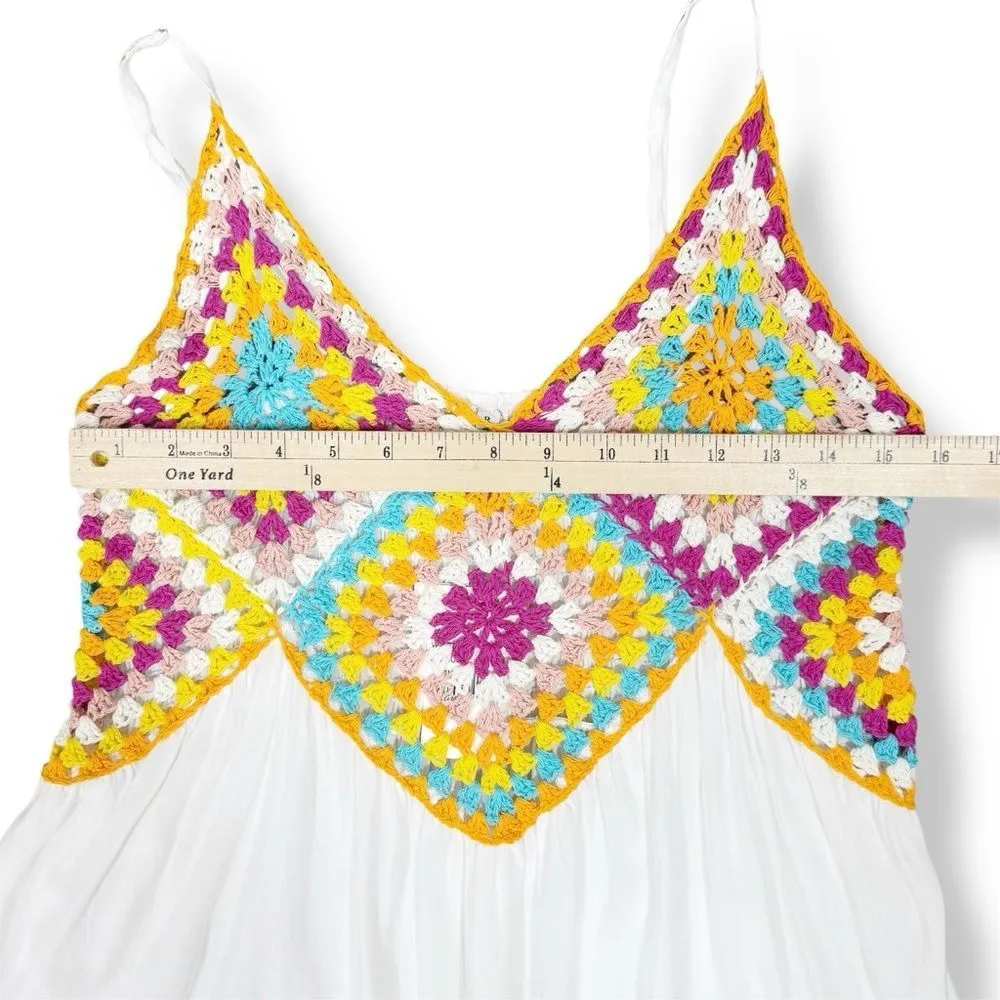 Raviya Crochet Bodice Top Tiered Boho Midi Dress Cover Up White Multi‎ Medium - Image 12