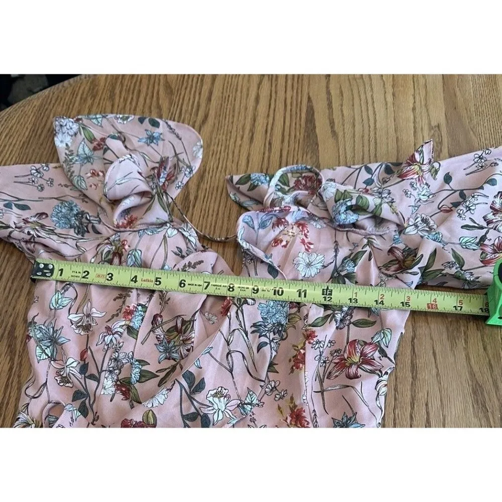 GB Floral Print Maxi Wrap Ruffle Dress Sz XS Cold Shoulder Long Sleeve Boho Chic - Image 11