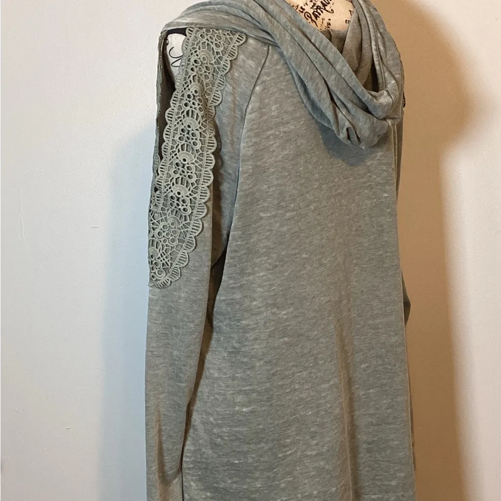 💜NWOT💜 VENUS BOHO SAGE HOODIE W/LACE DETAILED SLIT SLEEVES COTTON BLEND SZ LG - Image 7
