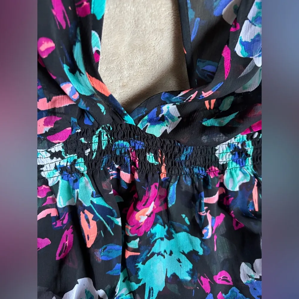 Time and Tru Multi Color Floral Swimsuit Cover Up Lace Trim Women’s 2X (20/22W) Blue - Image 2