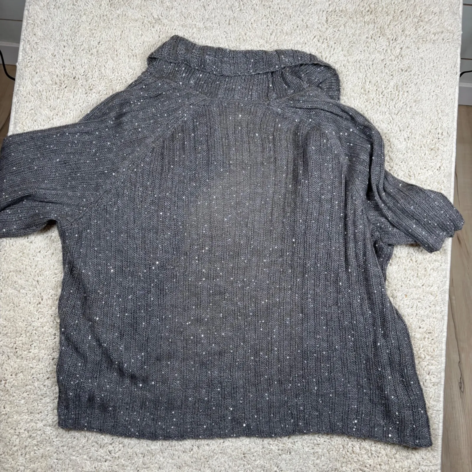 Sejour Women Gray Sequin Knit Open Front Cardigan Sweater 3X - Image 10