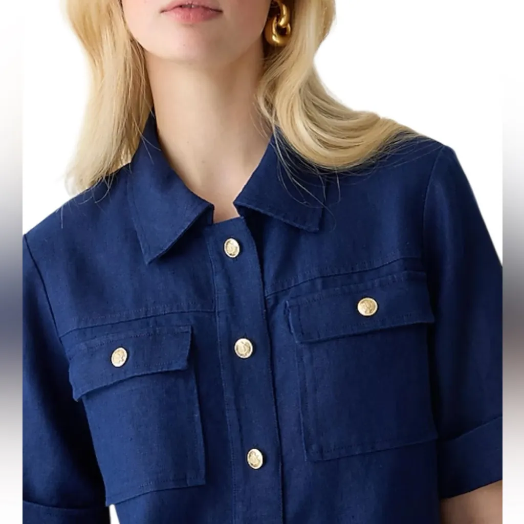 J.Crew - 100% Linen Gamine Shirt Dress in Dark Evening Navy Sz 6 - Image 2