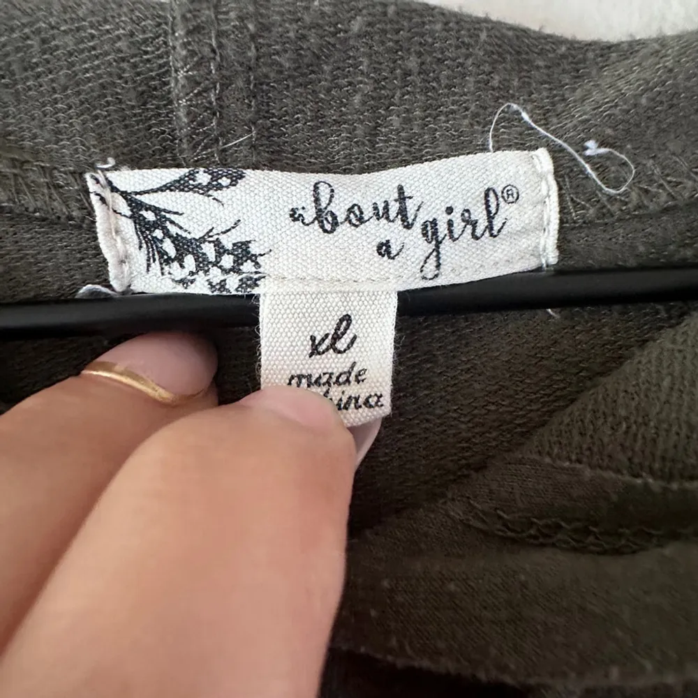 About A Girl London Graphic Hooded Long Sleeve Tunic Top XL Olive Pink Stripe - Image 4