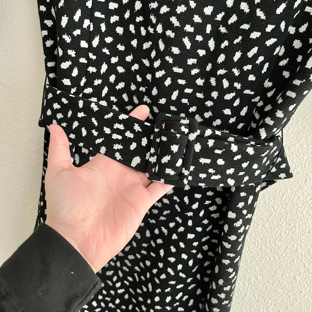NWT Ann Taylor Petite Black White Spotted Dot Print Belted Sheath Dress Size 00 - Image 5