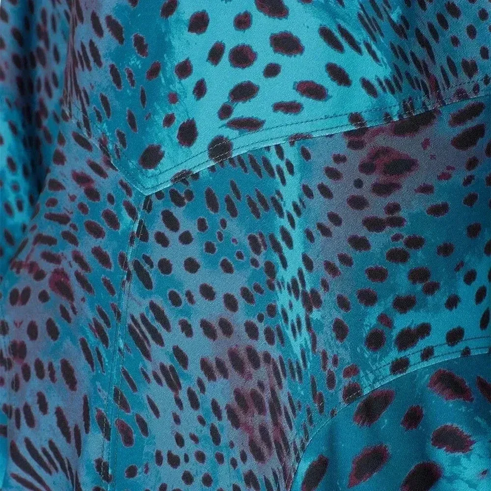 Natori Blue Teal Cheetah Print Swing Midi Dress Women’s Size 4 Small S - Image 7