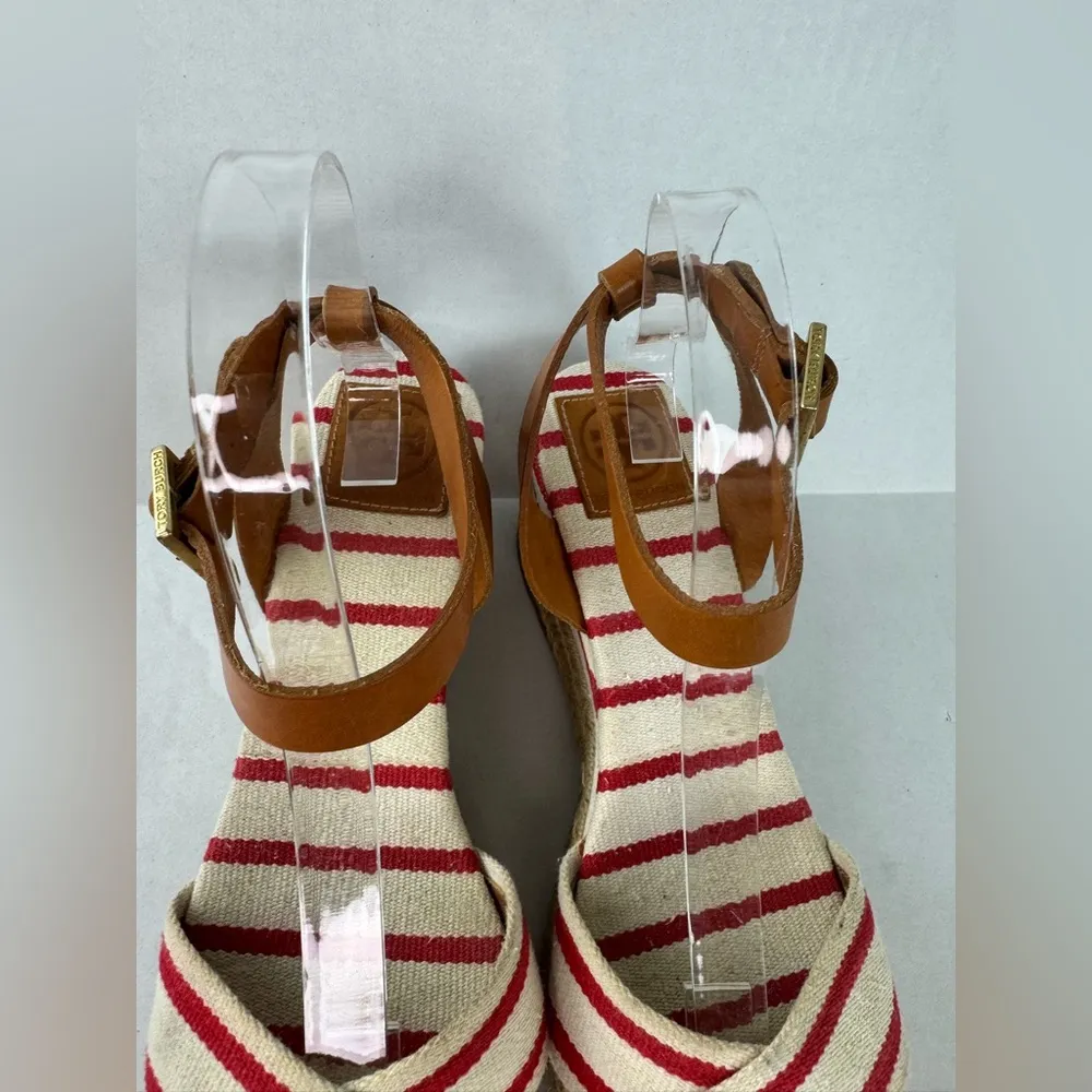 Tory Burch  Red and Tan Espadrilles with Striped Design Size 9 - Image 4