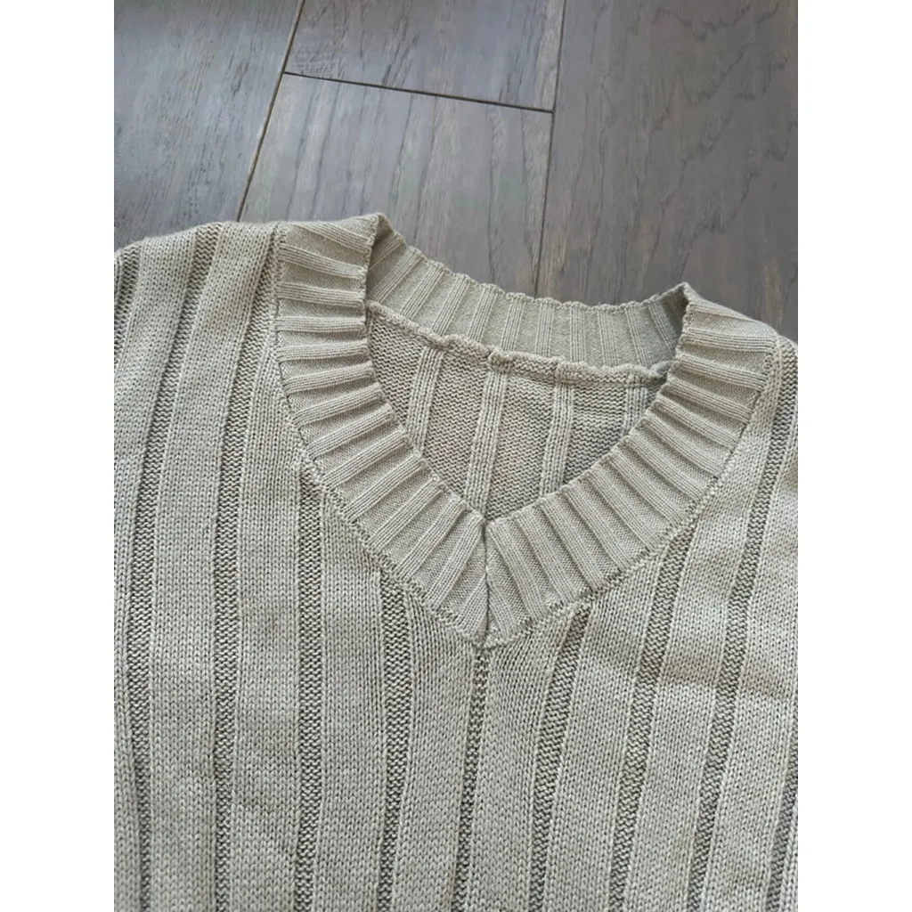 Women's DAZY Beige Ribbed Knit Long Sleeve midi Dress M Tan Size M - Image 10