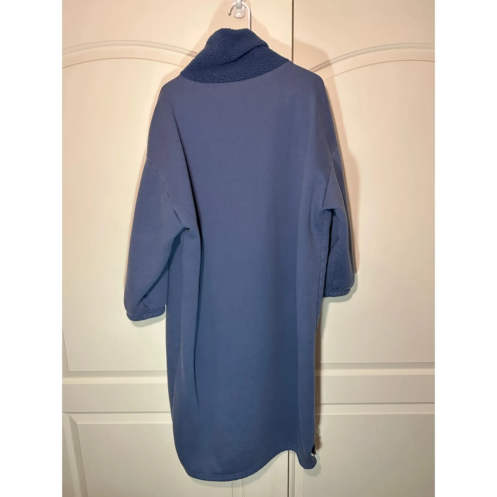 Nap Loungewear Oversized Fleece Knit Dress Cozy Midi Blue Small Pocket Boxy - Image 2