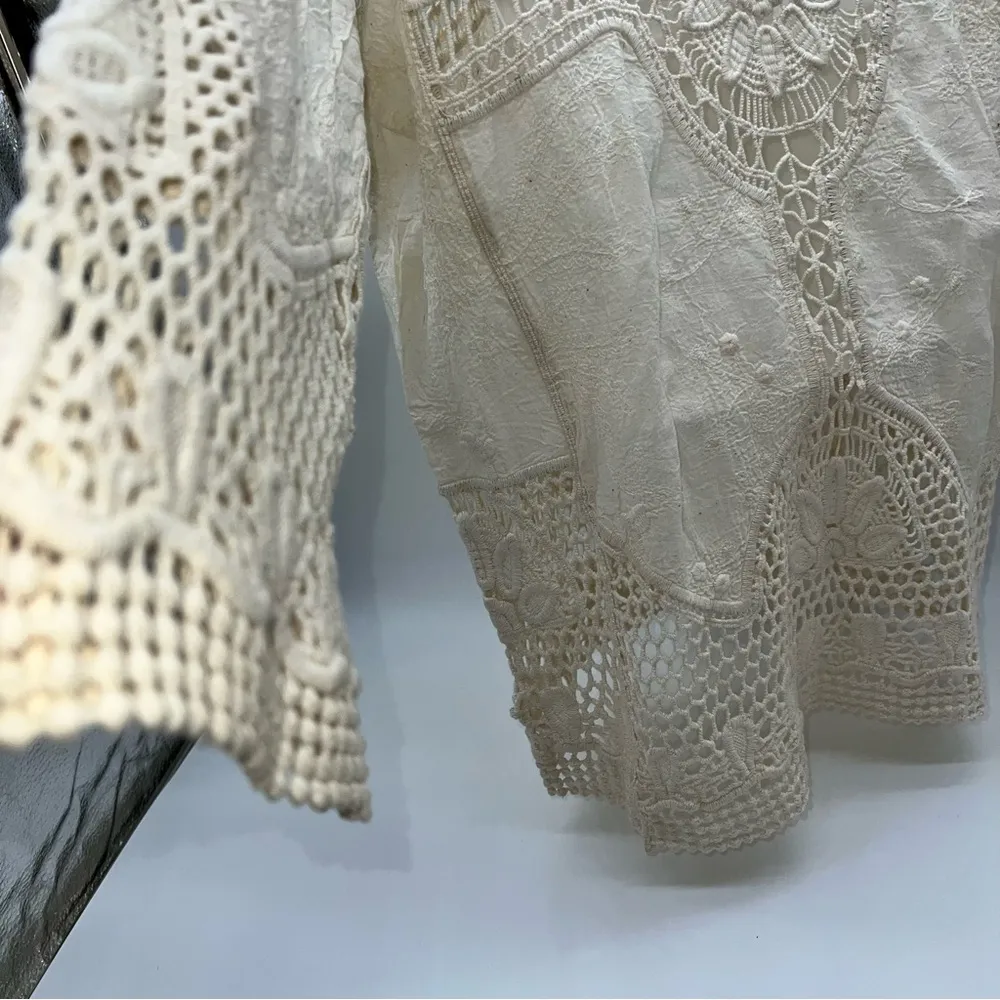 Clover + Scout Muslin and Crochet Cotton Casual Bohemian Tunic 3/4 Sleeves-Sz S - Image 9