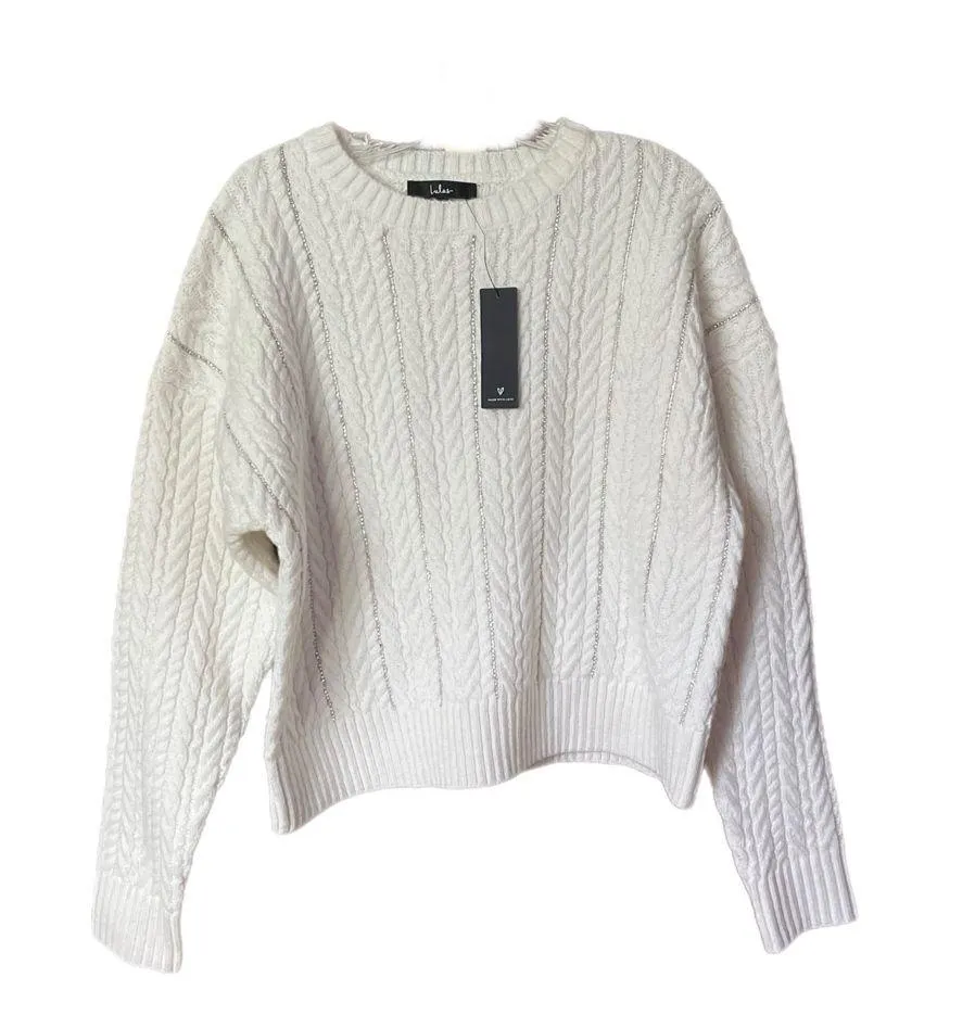 NWT Winter Wishlist Ivory Rhinestone Cable Knit Pullover Sweater size small - Image 5