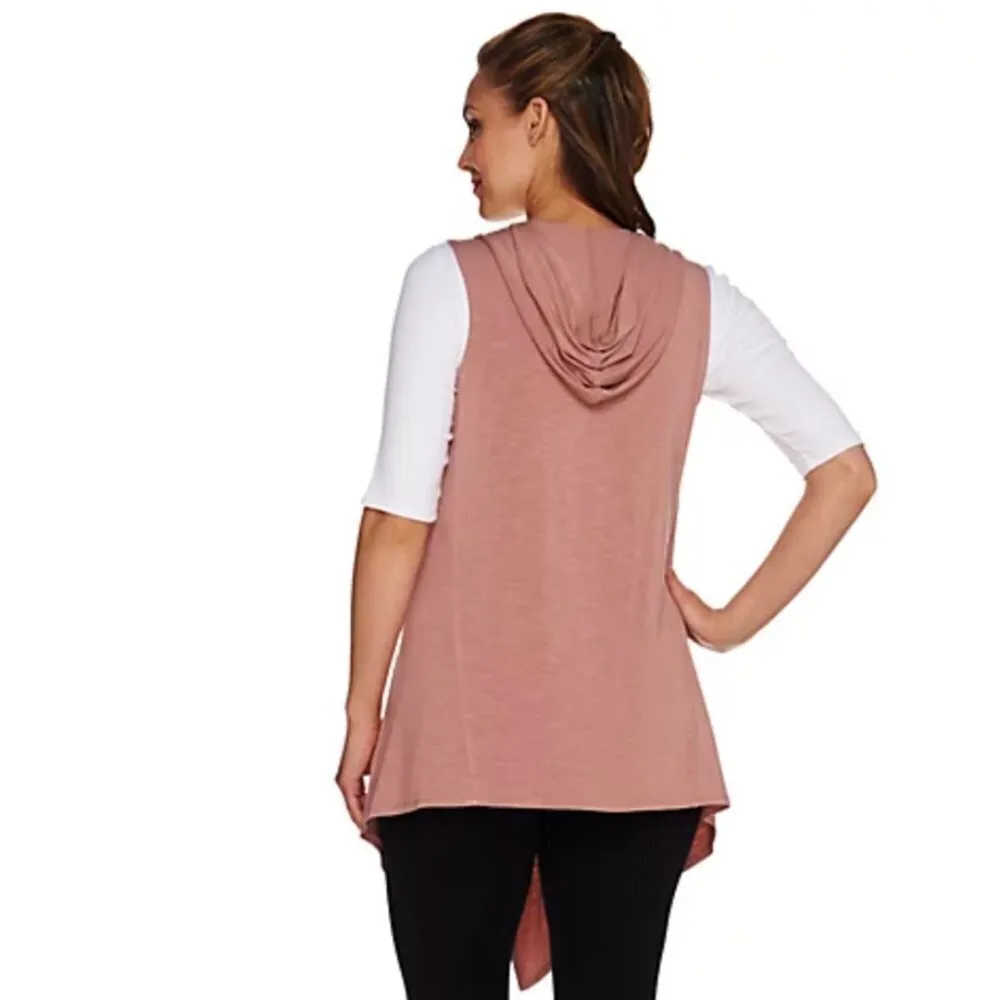 LOGO by Lori Goldstein Open Front Knit Vest with Hood Light Blue XS - Image 10