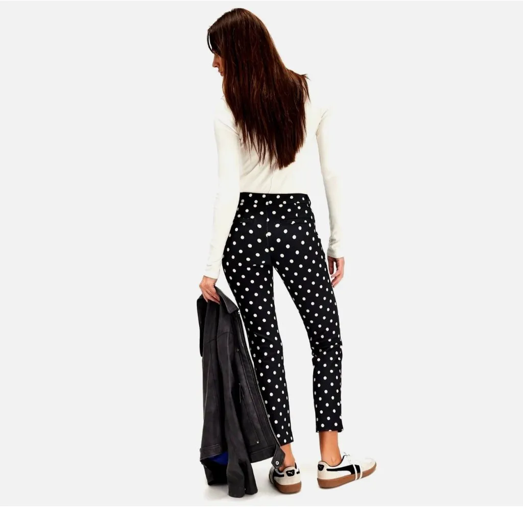 NWOT Free People Molly Printed Slim Pants Black Combo Polka Dots 6 - Image 6