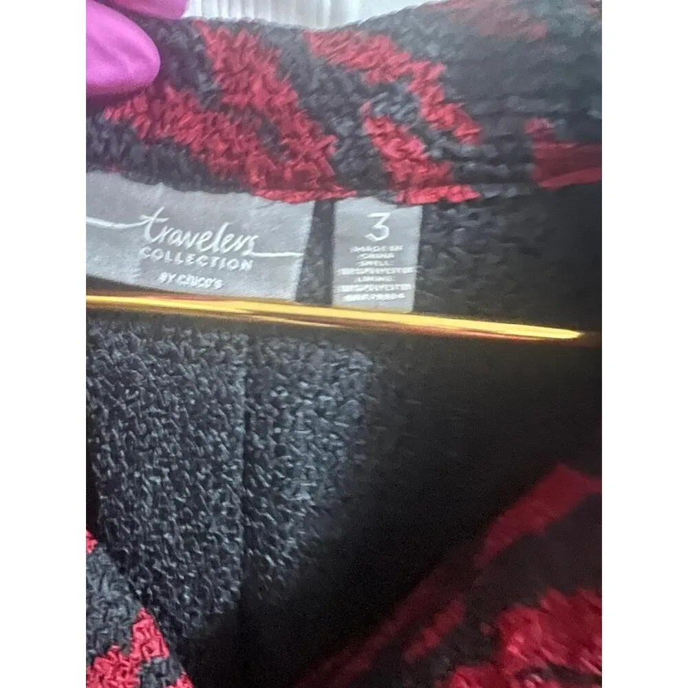 Chico’s Traveler Collection Crinkle Textured Animal Print Jacket Blazer Flaw XL Black - Image 5