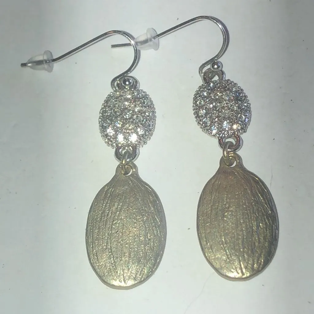 Satin Textured Gold Tone CZ Rhinestone Dangling Boho Cutout Pierced Earrings - Image 4