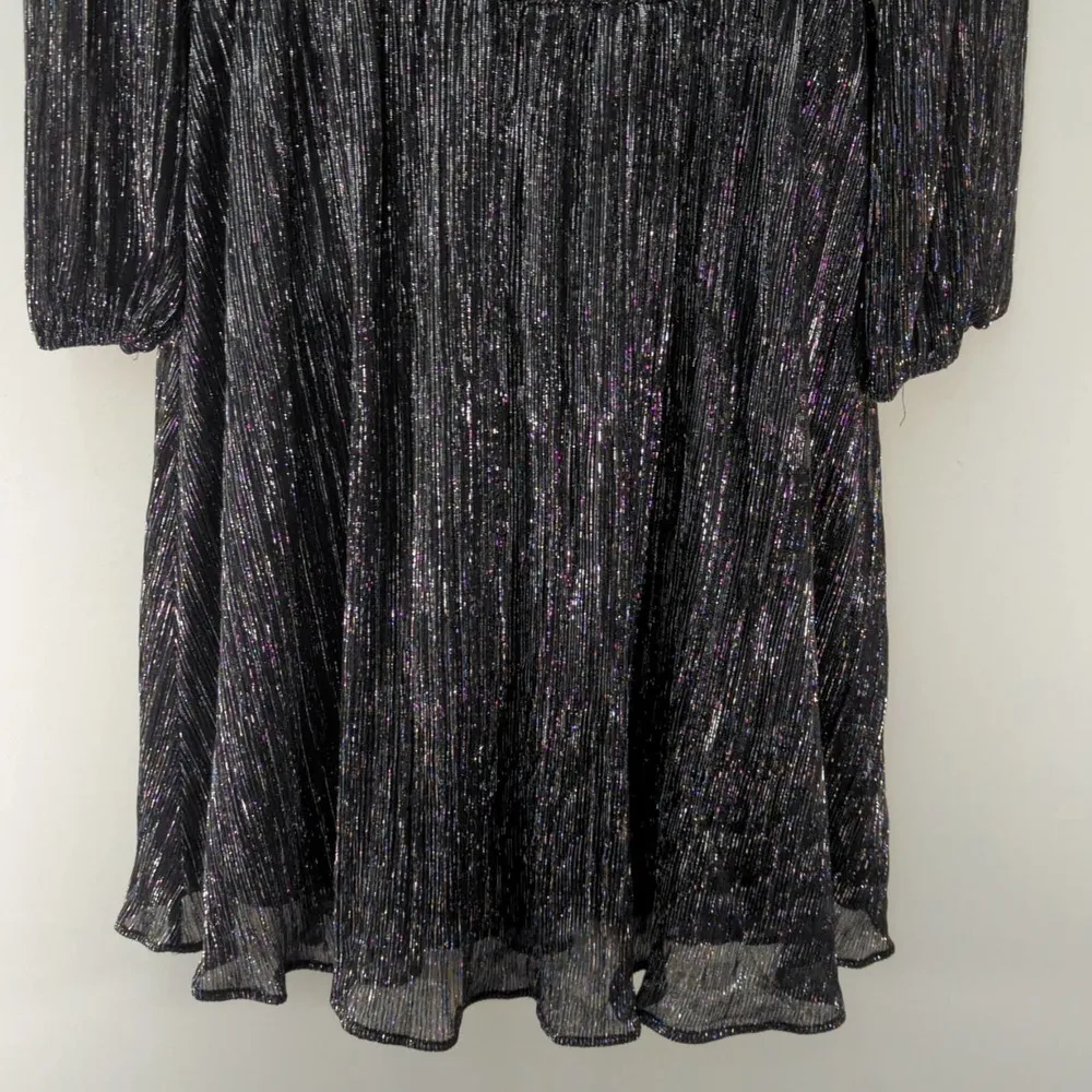 White‎ House Black Market Blouson Dress Silver Shimmer Black S NWT - Image 3