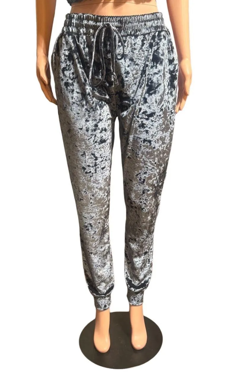 ShoSho Women's high-waisted drawstring elastic waist Velour Midnight Blue Joggers size XL - Image 2