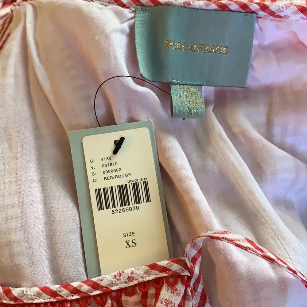 Skies Are Blue Anthropologie Lucerne Gingham Pink Red White Sun Dress XS New NWT - Image 9