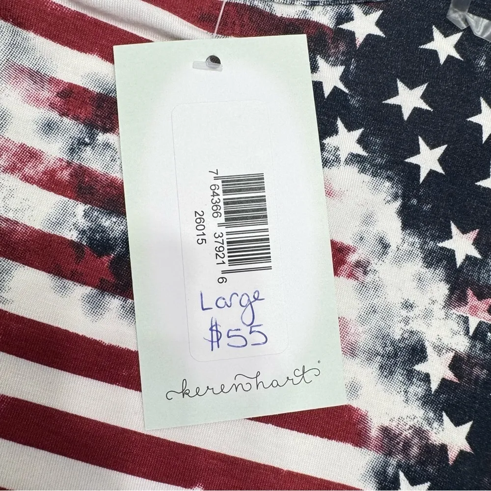 Keren Hart Patriotic Red White & Blue Stars & Stripes Short Sleeve Tunic Tee Size L - Image 13