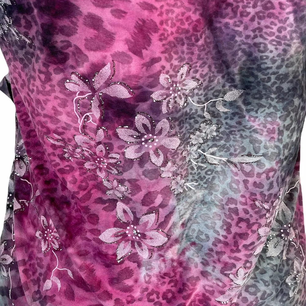 Dressbarn Floral and Animal Print Blouse, Purple, Gray, Petite Medium - Image 6