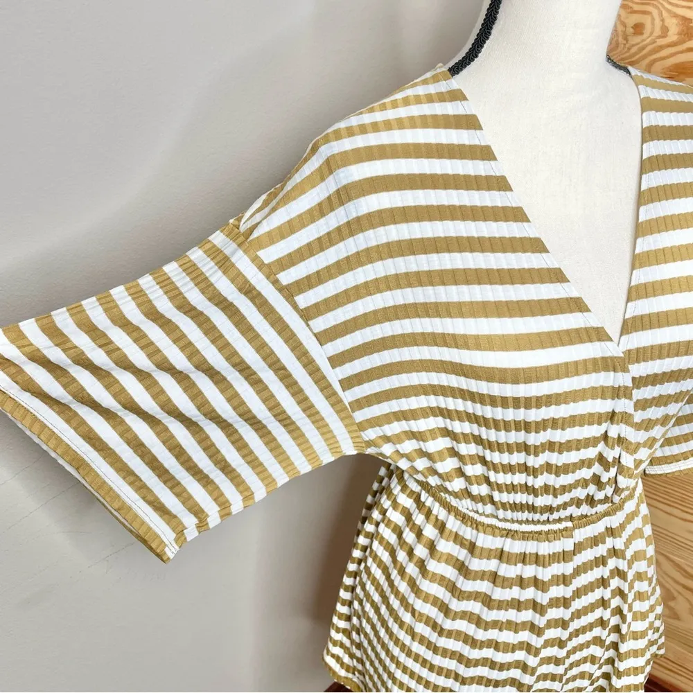 Ribbed Striped Surplice V-Neck Romper Gold Yellow White Small - Image 5