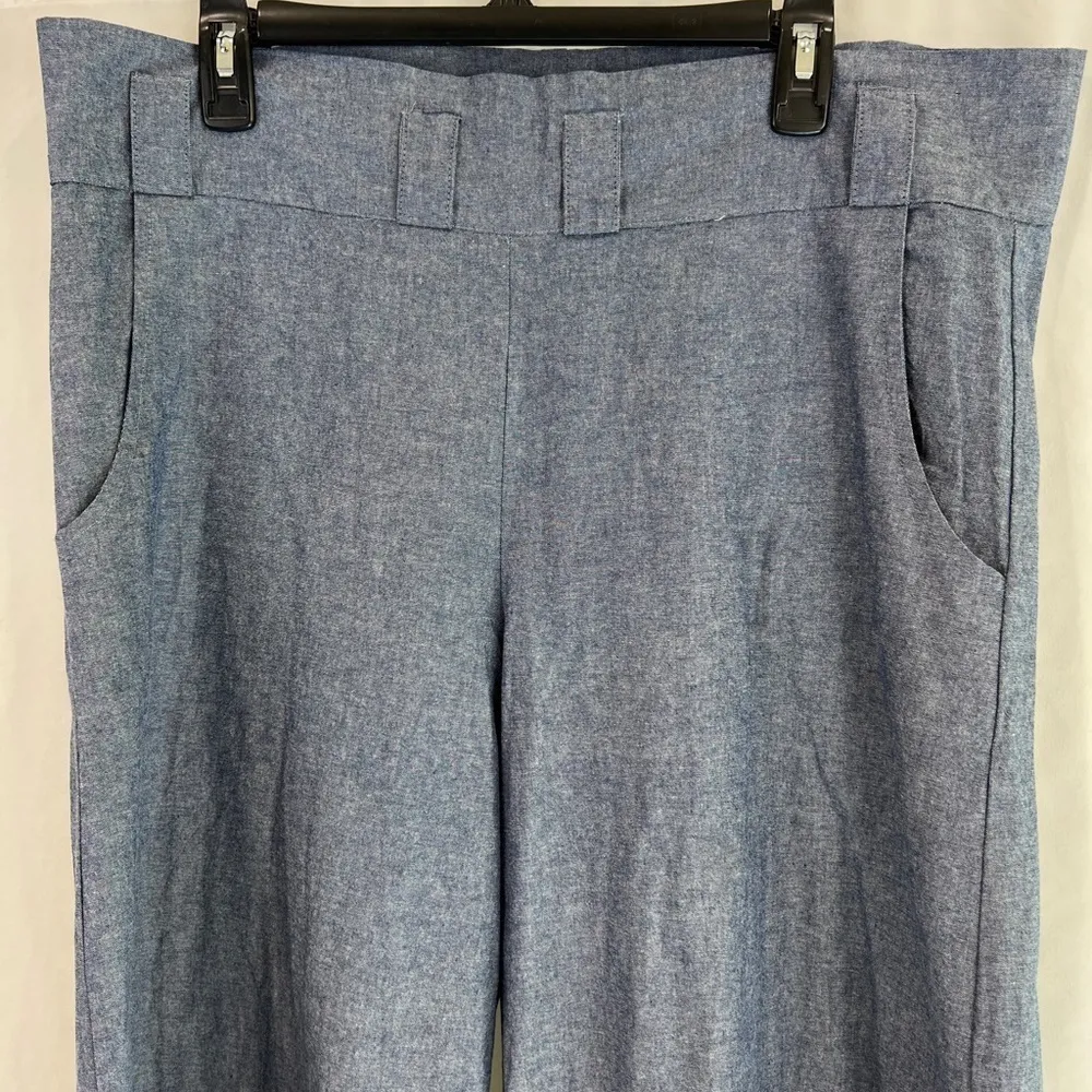 Brynn Walker Chambray Blue Cotton Wide Leg Pants Trousers High Waisted - Image 3