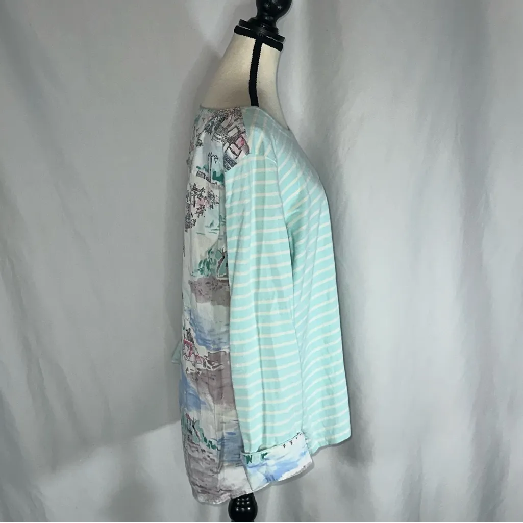 Joules Mixed Media Top Blue White Stripes French Market Women's Size 14 - Image 7