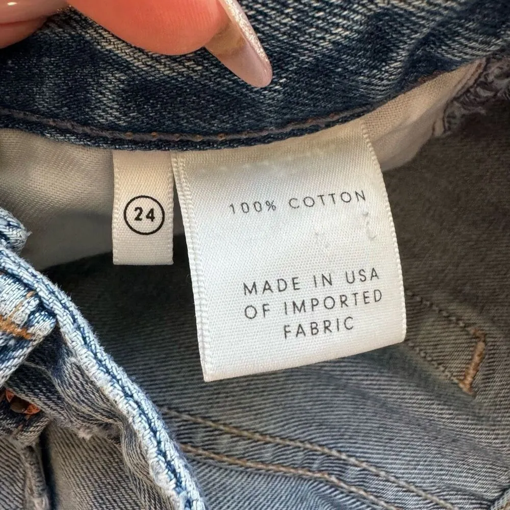 GRLFRND Helena High Rise Button Fly Jean Shorts in Haggard Wash Frayed Size 24 - Image 6