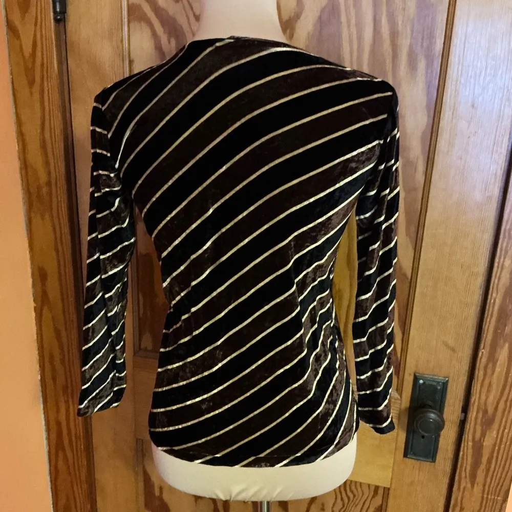 Vtg velour diagonal striped long sleeve top Black Size XS - Image 9