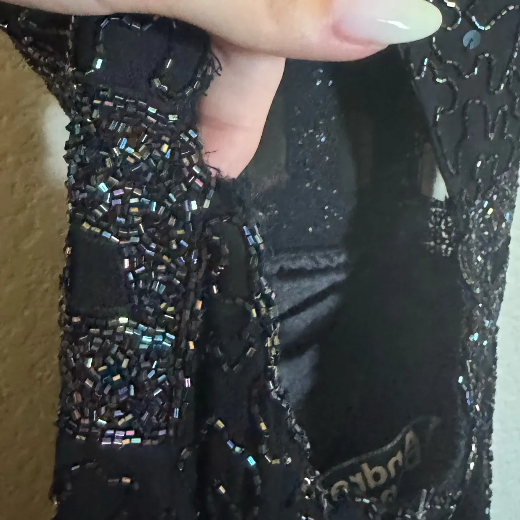 Vintage 90s‎ Y2K Silk Beaded Prom Gown Dress Sz XS High Neck Open Back - Image 5