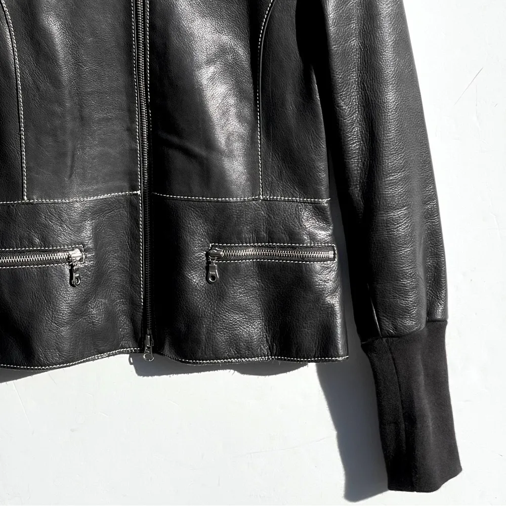 ROOTS Women’s Black Leather Zip Front Jacket Size 4 - Image 3