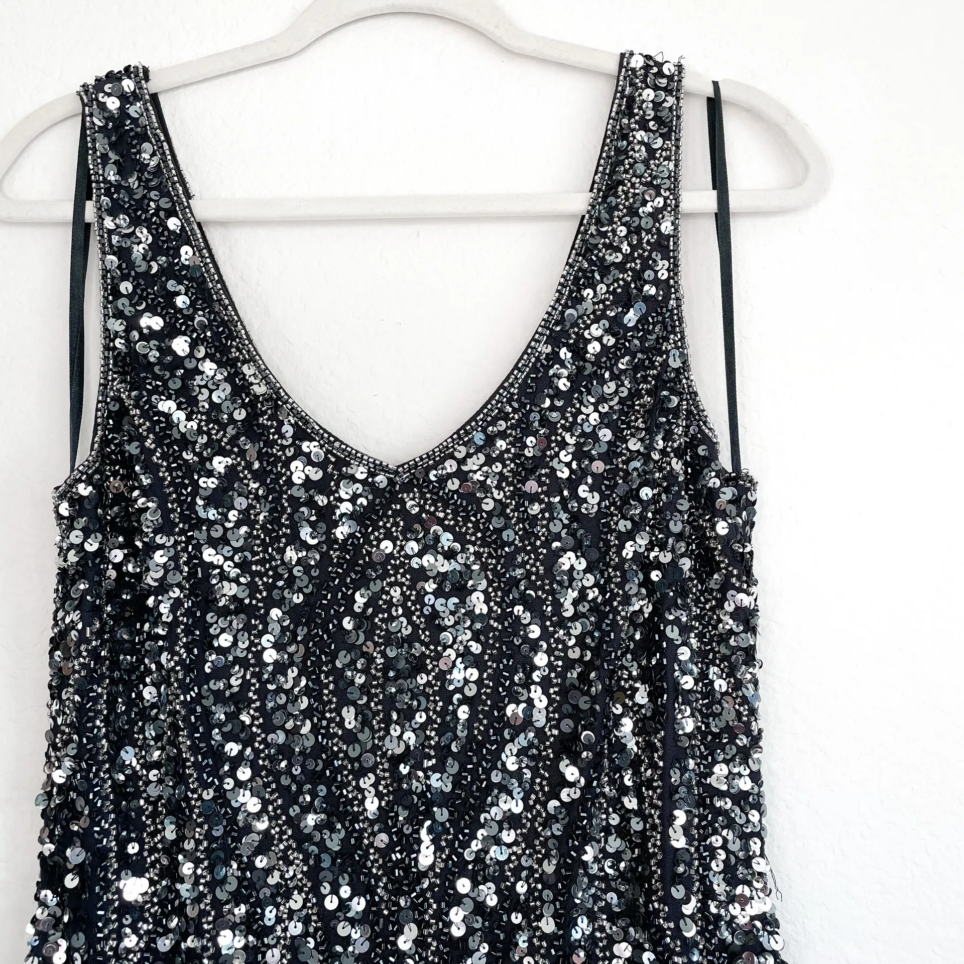 Pisarro Nights Dark Gray Beaded Sequin Long Gown Size 14 - Image 5