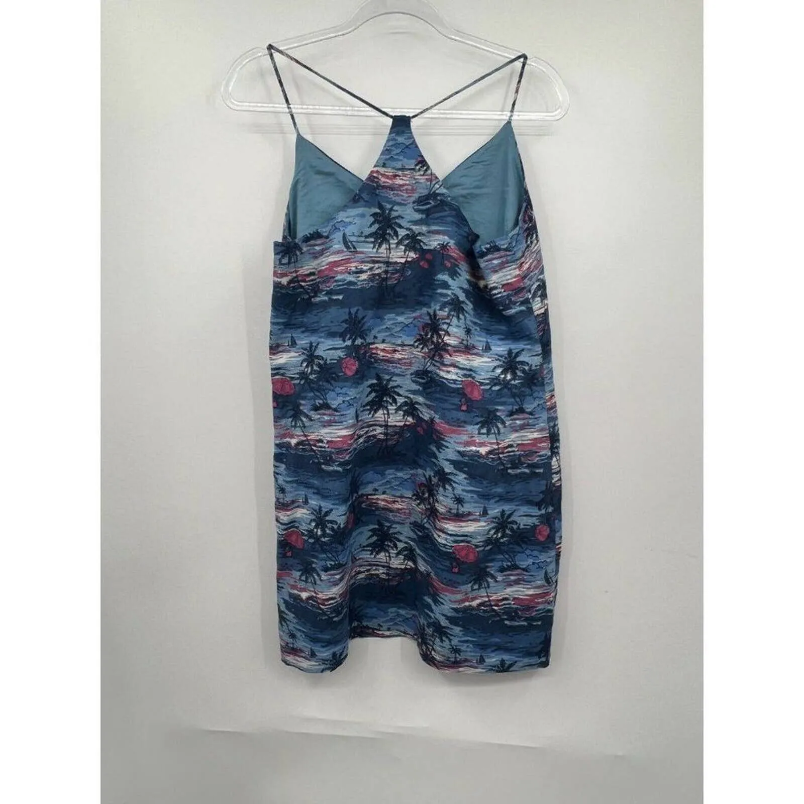 J. Crew Blue Hawiian Sunset Racerback Sleeveless V-Neck Tank Dress Size‎ 10 - Image 3
