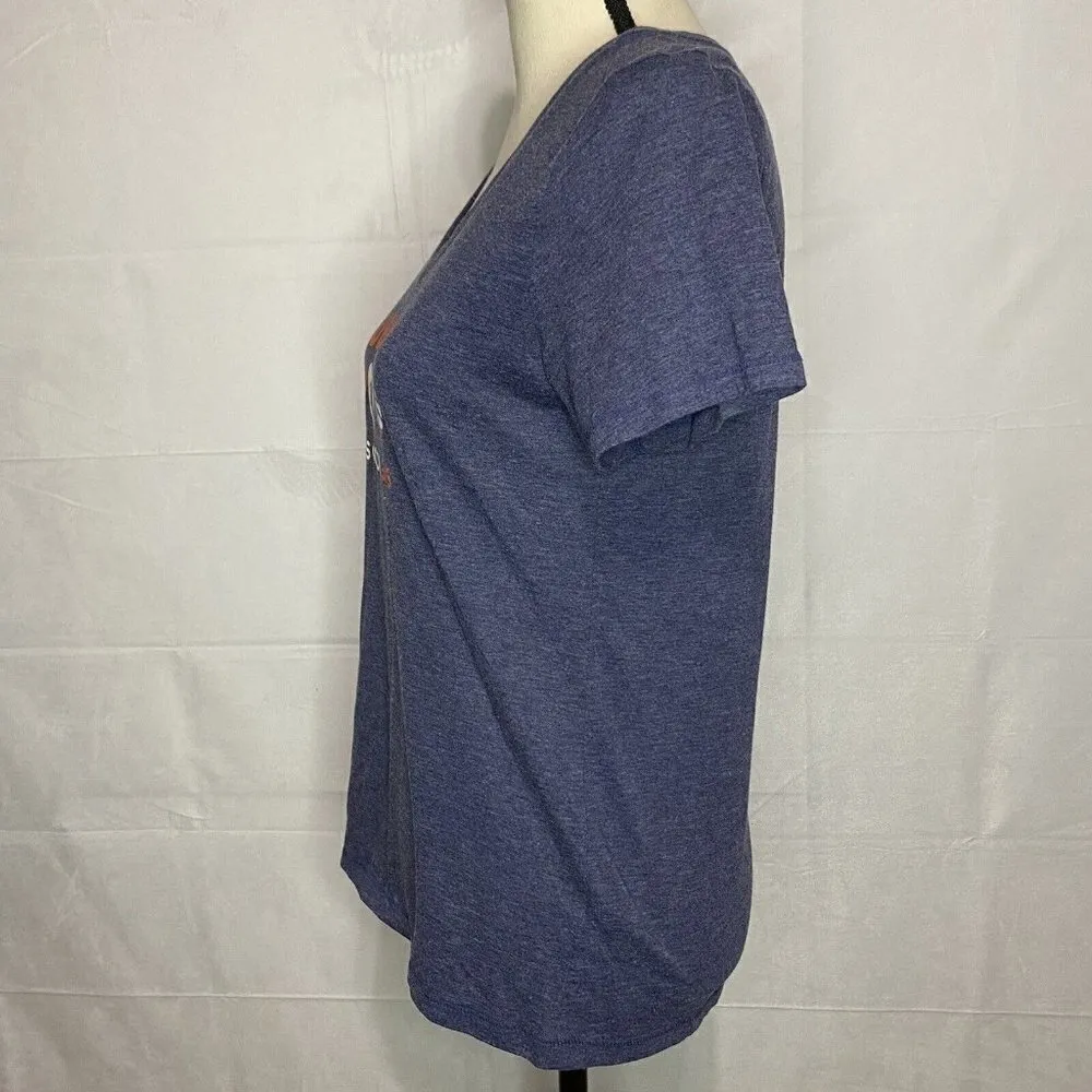 LIFE IS GOOD Womens Small Cool Tee AUBURN Blue V-Neck Short Sleeve T-Shirt - Image 4