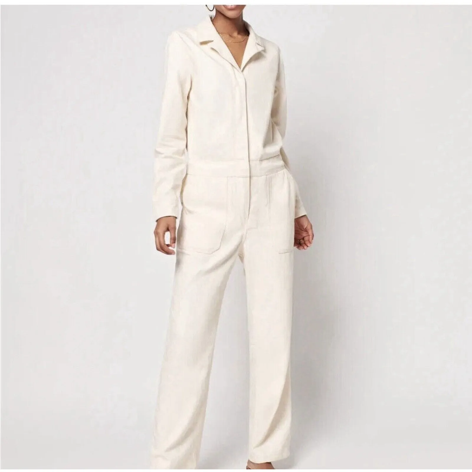 Faherty Women's L Overland Twill Jumpsuit Natural Cream White Boiler Utilitarian Size L - Image 3