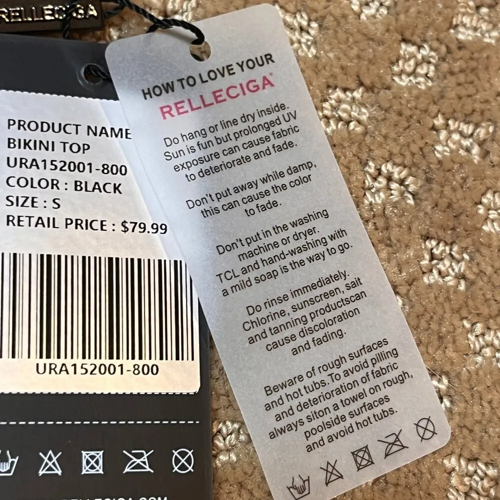 Relleciga  Black Bikini Top Size {S) Underwire/Strappy Back/Molded/Push Up Cups - Image 7